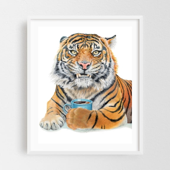 Too Early Tiger - Painting White Framed Wall Art Print 16 x 20 inches
