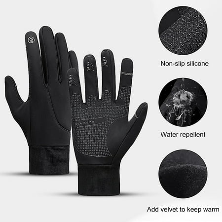 

Biplut 1 Pair Full Finger Touch Screen Finger Gloves Plush Lining Non-Slip Silicone Zipper Pockets Riding Gloves for Riding