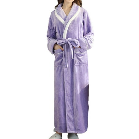 

Jpgif Unisex Plus Size Bathrobe Pocket Breathable Warm Flannel Long Splicing Soft Sleepwear Pajamas SPA Robe