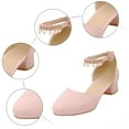 thumbnail image 5 of Dakaela Girls Heels Dress Shoes Kids Closed Toe Wedding Party School Pumps Pearl Ankle Strap Chunky Heel Sandals Pink Size 4, 5 of 7