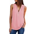 thumbnail image 1 of CHUANK Hauts pour Femmes en Solde à Moins de 5$ Hauts pour Femmes Chemises d'Été pour Femmes Tunique Décontractée à Fermeture Éclair Blouse Roulable Col en V T-Shirt, 1 of 6