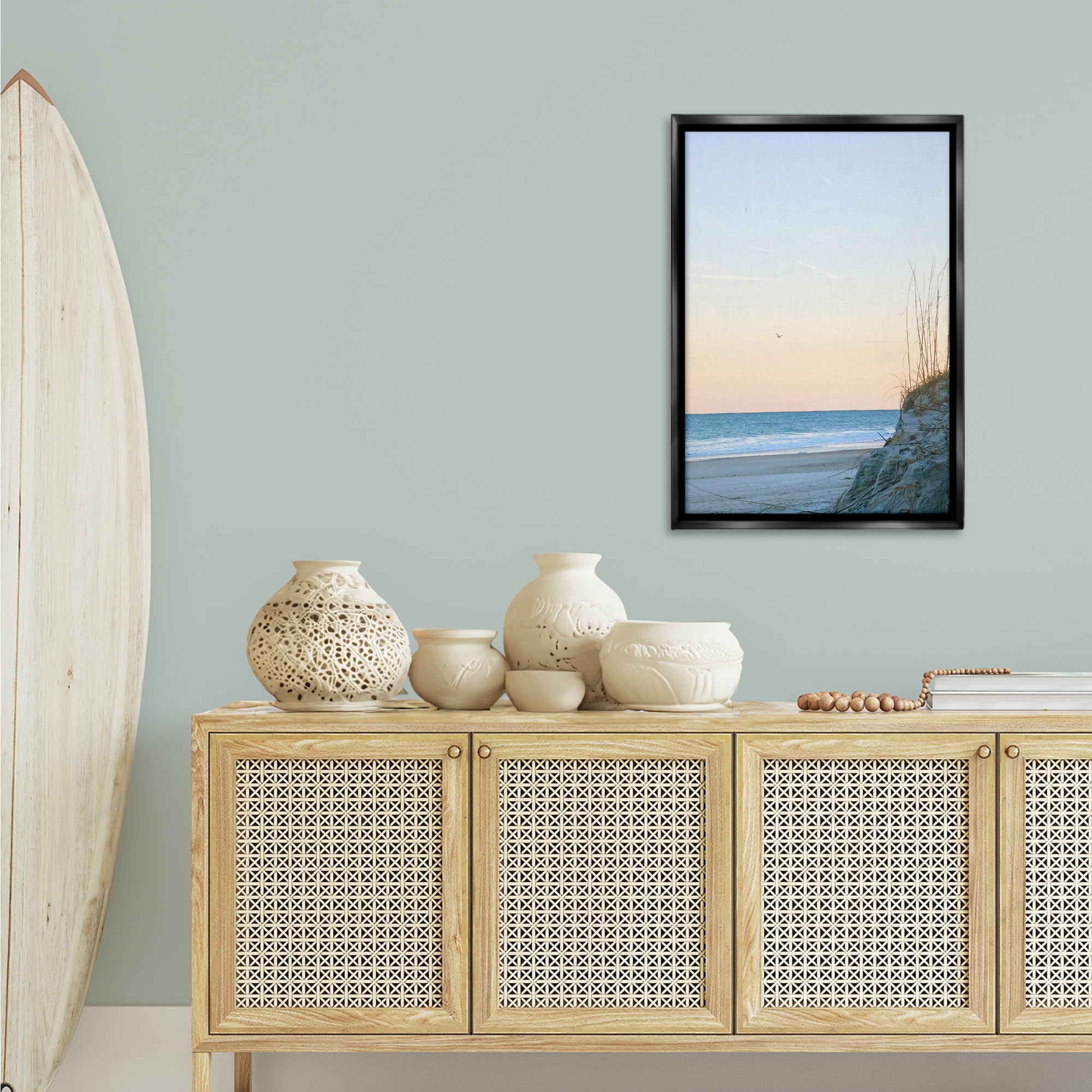 Stupell Industries Serene Beach Sunset Landscape Photography Black Floater Framed Canvas Art Print Wall Art, 21 x 31