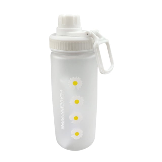 Inteprter Botella de agua Worallymy de 600 ml, vaso de agua esmerilado con flores, botella de plástico portátil para beber con pajita Teteras cuatro flores