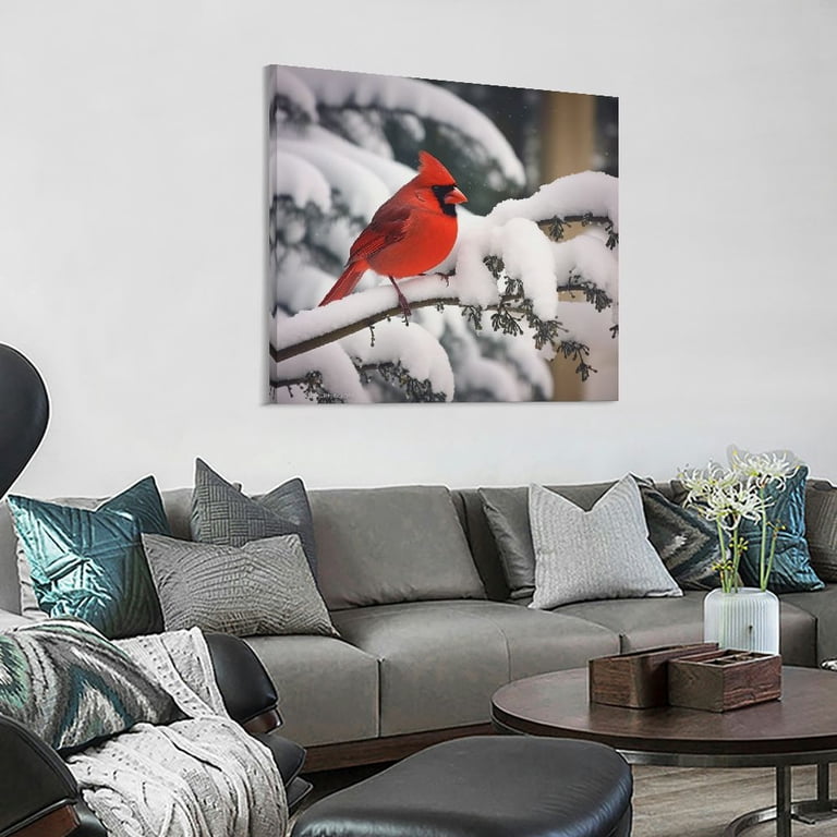 JRXY Cardinal Canvas Print - Snowy Tree Lighted Wall Art - Winter