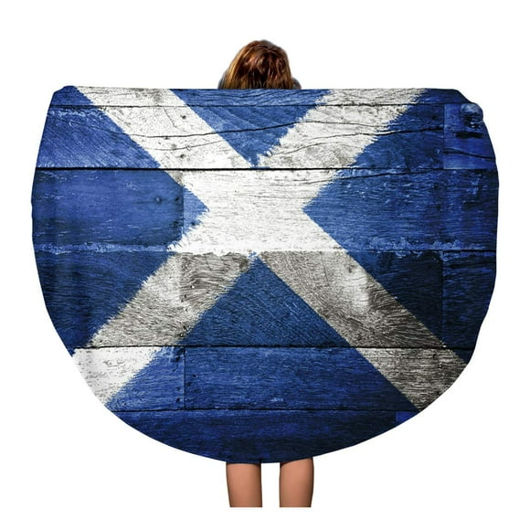 JSDART 60 inch Round Beach Towel Blanket Blue Scottish Scotland Flag on Old Wood Saltire Scottland Travel Circle Circular Towels Mat Tapestry Beach Throw