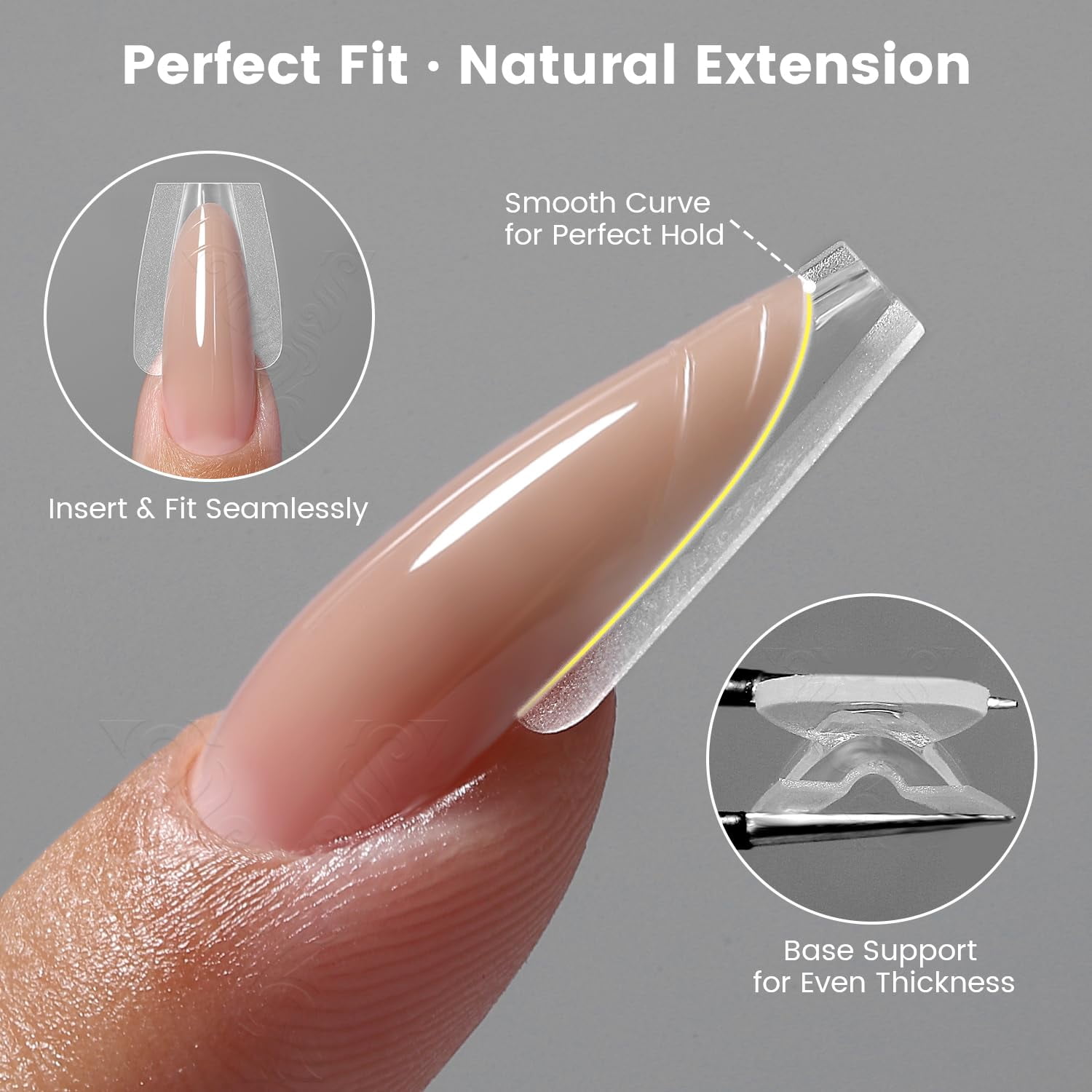 YOKEFELLOW Original Sandwich Nails Dual Forms W558 Short Oval Almond 240Pcs Nail Mold for Quick Nails Extension, No Paper Forms Needed, 15 Sizes Plastic Form, Salon Nail Art Tools