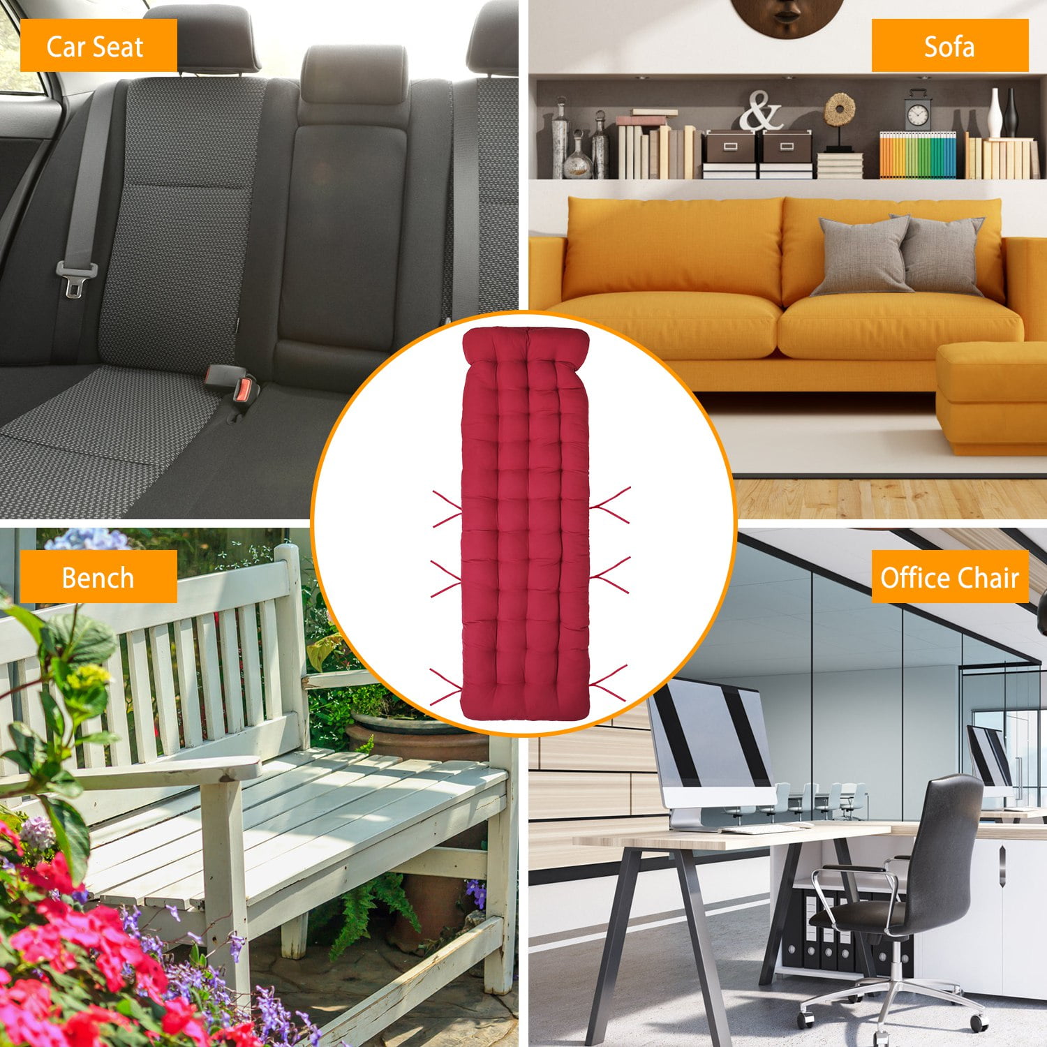 TeqHome 71x22x4in Chaise Lounger Cushion Recliner for Patio Furniture, Deck Chair Cushion for Outdoor Indoor Home Office Red