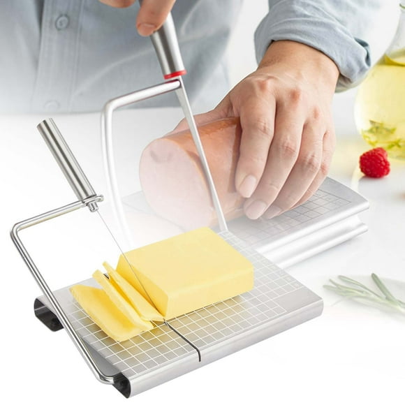 Coupe-saucisse en Acier Inoxydable Multifonction pour Fromage Beurre Saucisses et Fruits avec Planche à Découper