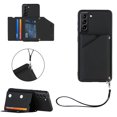 thumbnail image 1 of Feishell Fit for Samsung Galaxy S21+ Phone Case with Wrist Strap,Shockproof Premium PU Leather Back Magnetic Buckle Flip Kickstand Credit Card Slots Anti-Scratch Protective Cover,Black, 1 of 6