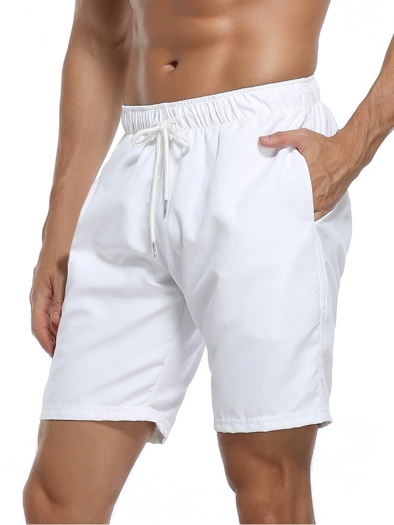 Relleciga Men's White Swim Trunks, Quick Dry Board Shorts, XXX