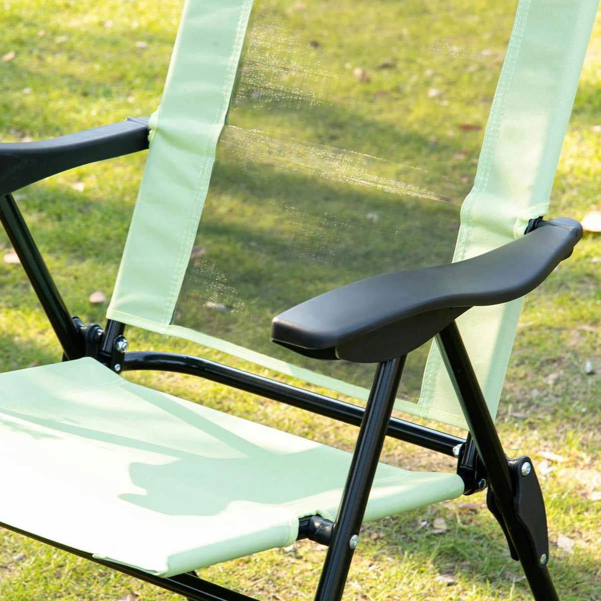 Spaco 2-Pack Folding Patio Chairs, Adjustable Sling-Back Deck Seats, Removable Headrest Camping Chairs for Garden, Backyard, Lawn, Green