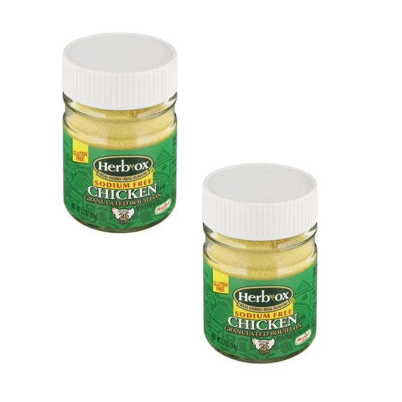 (2 pack) HERB-OX Sodium Free Granulated Chicken Bouillon, Shelf Stable, 3.3 oz Plastic Bottle