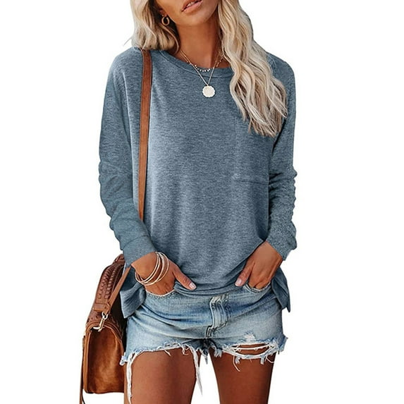 Colisha Women Solid Color Long Sleeve Tunic Shirt Casual Crew Neck T Shirt Blouse Baggy Autumn Winter Pullover Tops