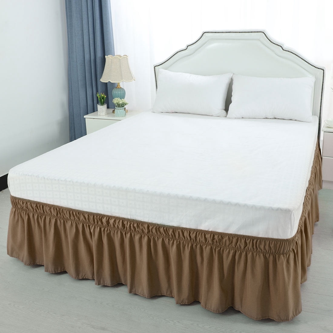Holzlrgus Wrap Around Dust Ruffle Bed Skirt (15" Drop, Brown) - King Size Bed