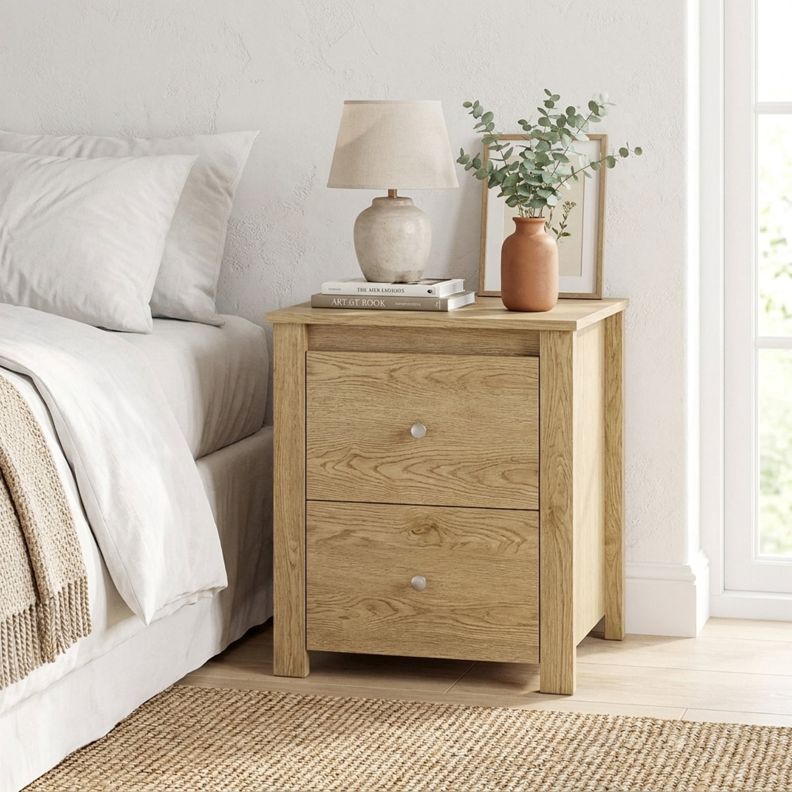 Furnibear Nightstand with 2 Drawers & Storage for Bedroom Living Room Small Spaces for Bedroom Living Room Bedside Sofa Side Small Space, Natural
