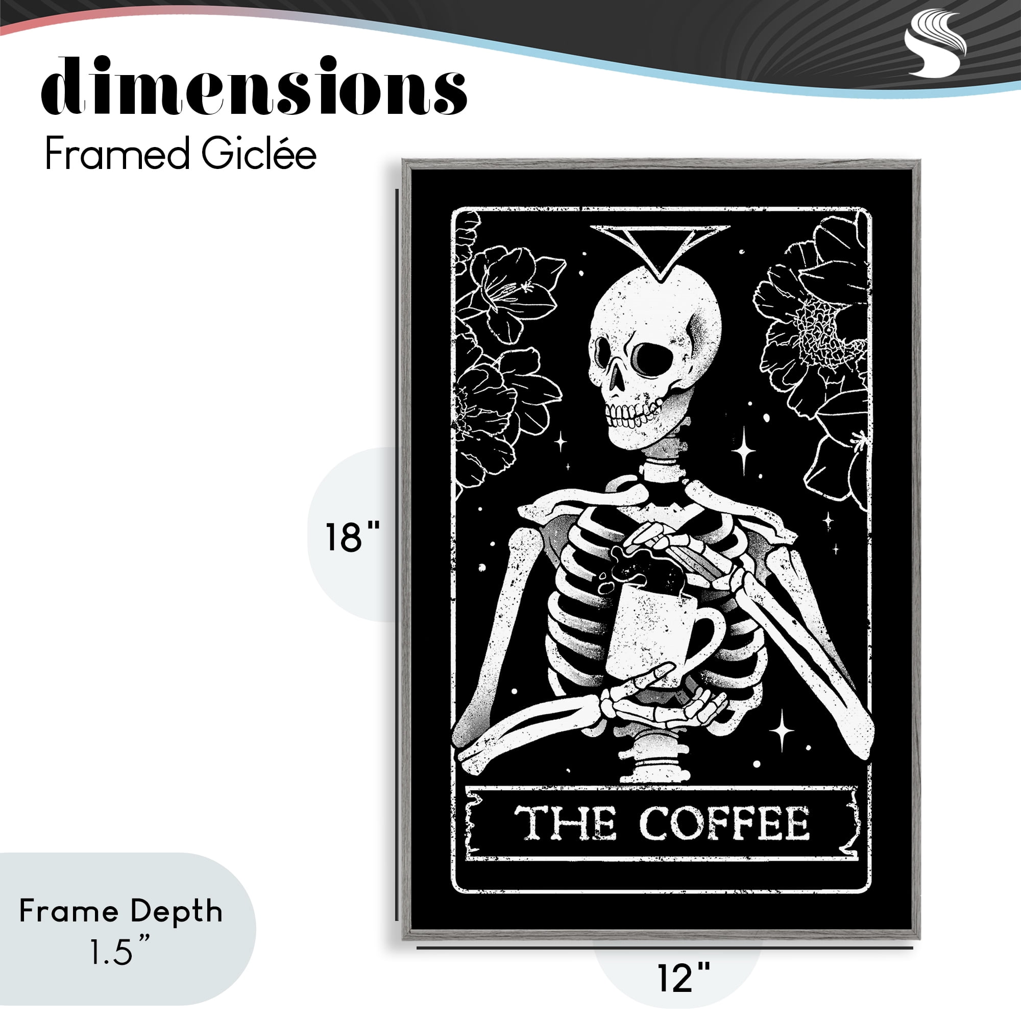 Stupell Industries The Coffee Skeleton Tarot Gray Framed Giclee Art, design by EduEly Designs