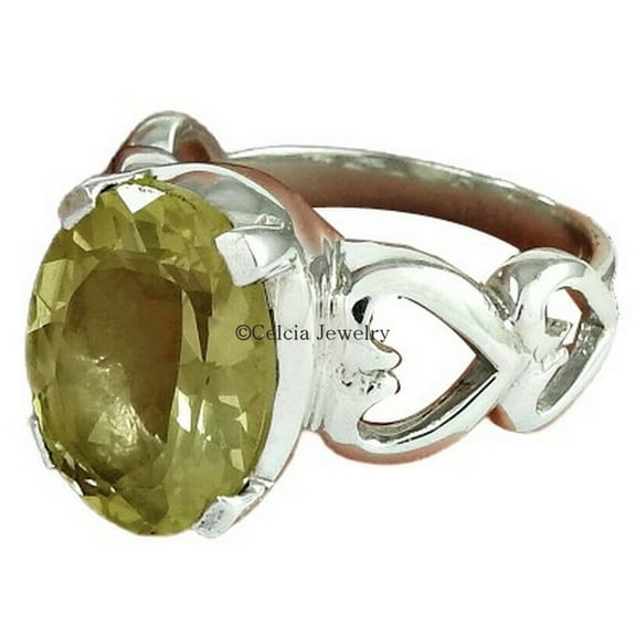 Genuine Lemon Quartz Yellow Gemstone Oval Ring, Twisted Design Ring, Classic Ring, Stylish Ring, Ultimate Ring, Hippie jewelry, Bohemian Cocktail Ring, Giftable Ring (lemon-quartz, Size 7)