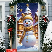 ‌Christmas Snowman Door Cover - 35.43in x 78.74in,Holiday Decor,Festive Dino Design,Easy Peel & Stick,Reusable,Perfect for Christmas Decorations‌