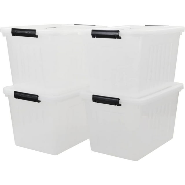 22 Quart Clear Plastic Box with Lid, Latching Storage Bin with Handle