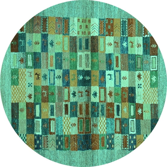 Ahgly Company Indoor Round Abstract Turquoise Blue Contemporary Area Rugs, 6' Round