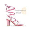 thumbnail image 3 of BLISSFUL STEP Strappy Lace Up Slingback Block Heels Sandal for Women Pink 7, 3 of 6