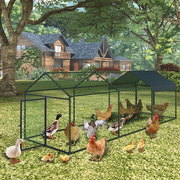 COZONY 120x40x40 Inch Metal Chicken Coop, Large Walk Poultry Run w/ Cover for Chickens & Ducks,Black