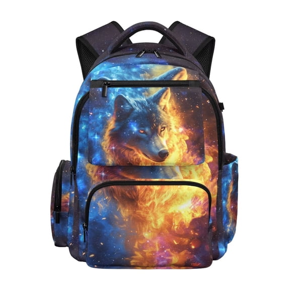 POLERO Wolf Backpack for Kids 6-8 8-10 Boys Ice Fire Flame School Backpack Large Capacity School Bag 17 Inch Bookbag for Travel Hiking Camping