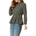 thumbnail image 4 of Allegra K Women's Casual Long Sleeve Ruffle Neck Floral Mock Collar Peplum Top, 4 of 6