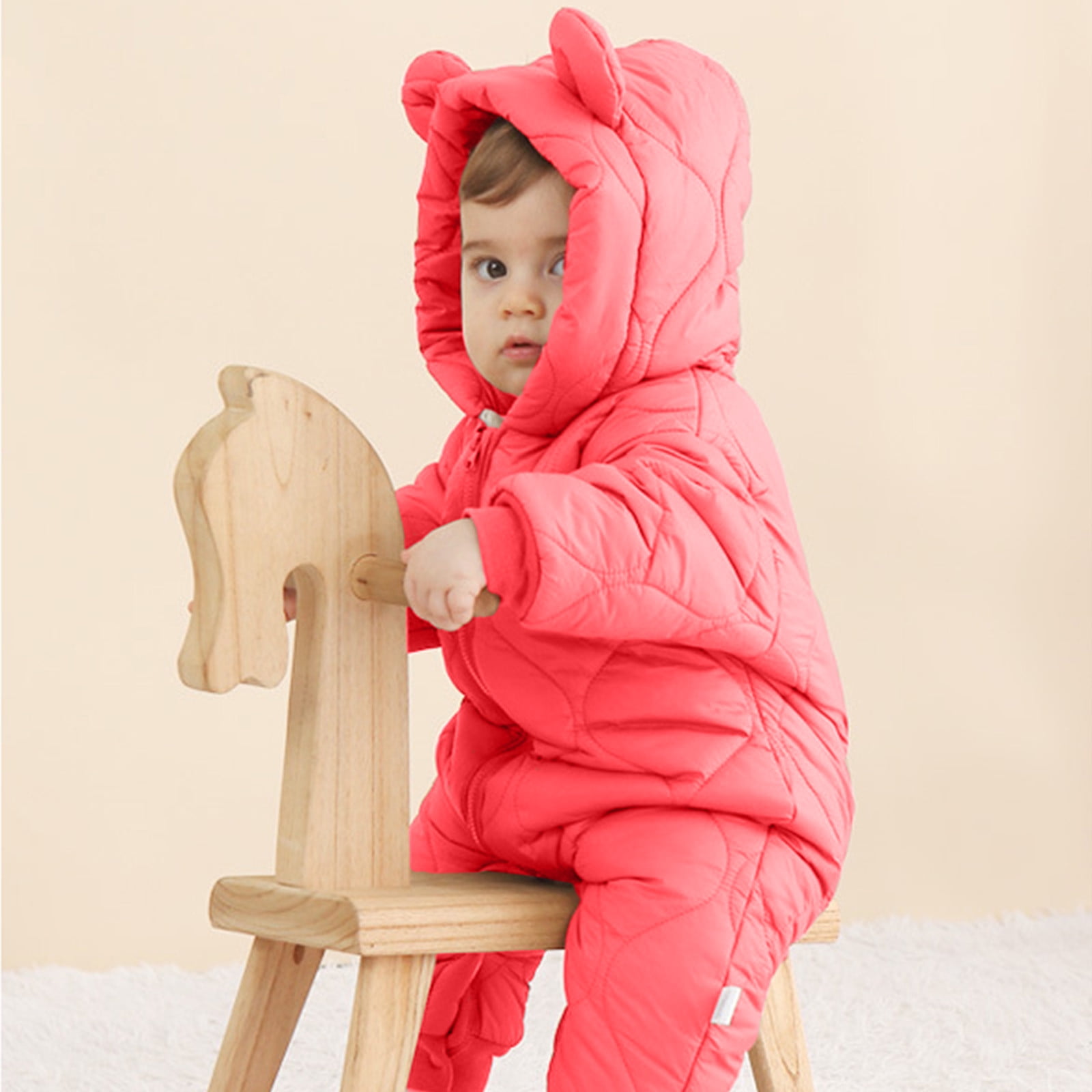 EQWLJWE Baby Girl Snowsuit Romper Baby Bear Puffer Onesie Winter Warm Flannel Lining Romper Baby Winter Coat Zipper Long Sleeve Cute Bear Hooded Baby