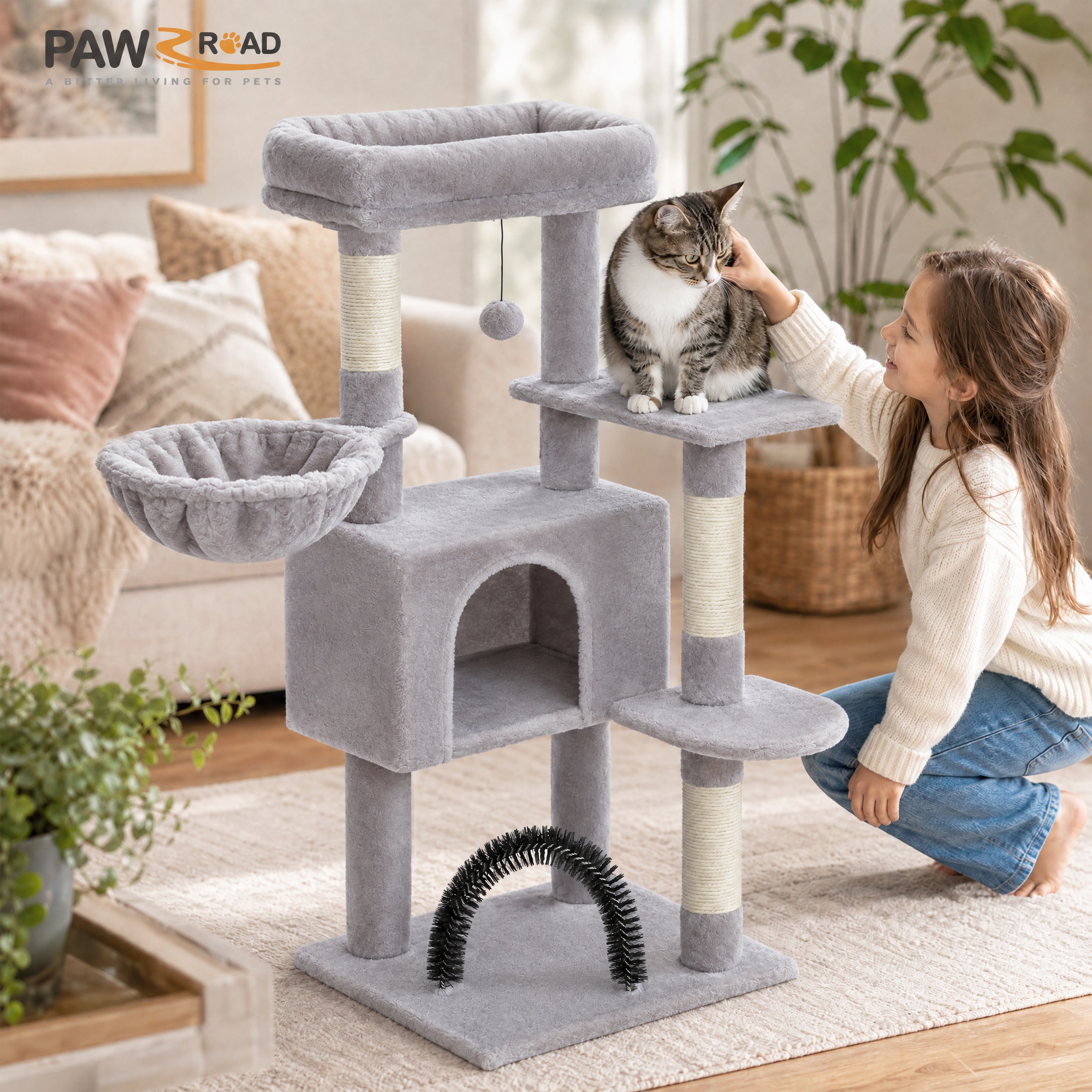 Pawz Road 42-Inch Cat Tree Condo, Light Gray photo 3