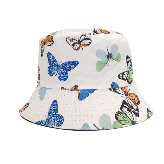 Gsakboxl Bucket Hat Women Fashion Butterfly Printed Wide Brim Fisherman Bucket Hat Breathable Anti UV Outdoor Sport Sun Cap For Travel Running Camping White