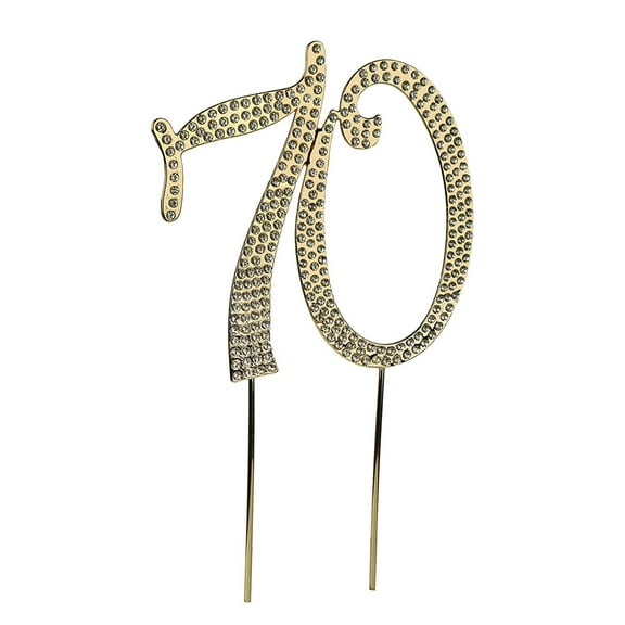 O'Creme Rhinestone Gold-Colored Number-70 Cake Topper 4 Inch