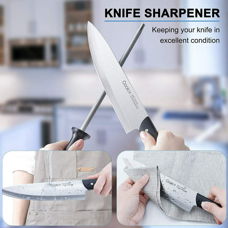 15 PCS Kitchen Knife Set Stainless Steel with Shears Sharpener & Wooden  Block