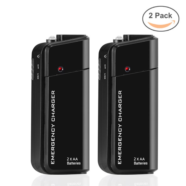 Smart Mini Battery Charger for 2 AA Rechargeable Batteries - USB Input (Batteries Not Included) 2 Pack, Black