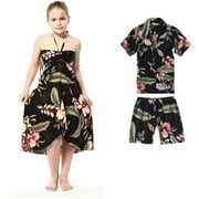 Matching Boy and Girl Siblings Hawaiian Luau Outfits in Rafelsia in Cream and Black
