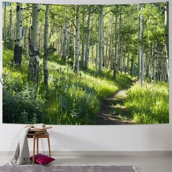 PRATYUS  Forest Wall Tapestry Nature Tree Trail Path Landscape Wall Hanging, Morning Sunshine Through Green Tree Wall Tapestries for Home Office Indoor and Outdoor Decor, Multi Size Painting