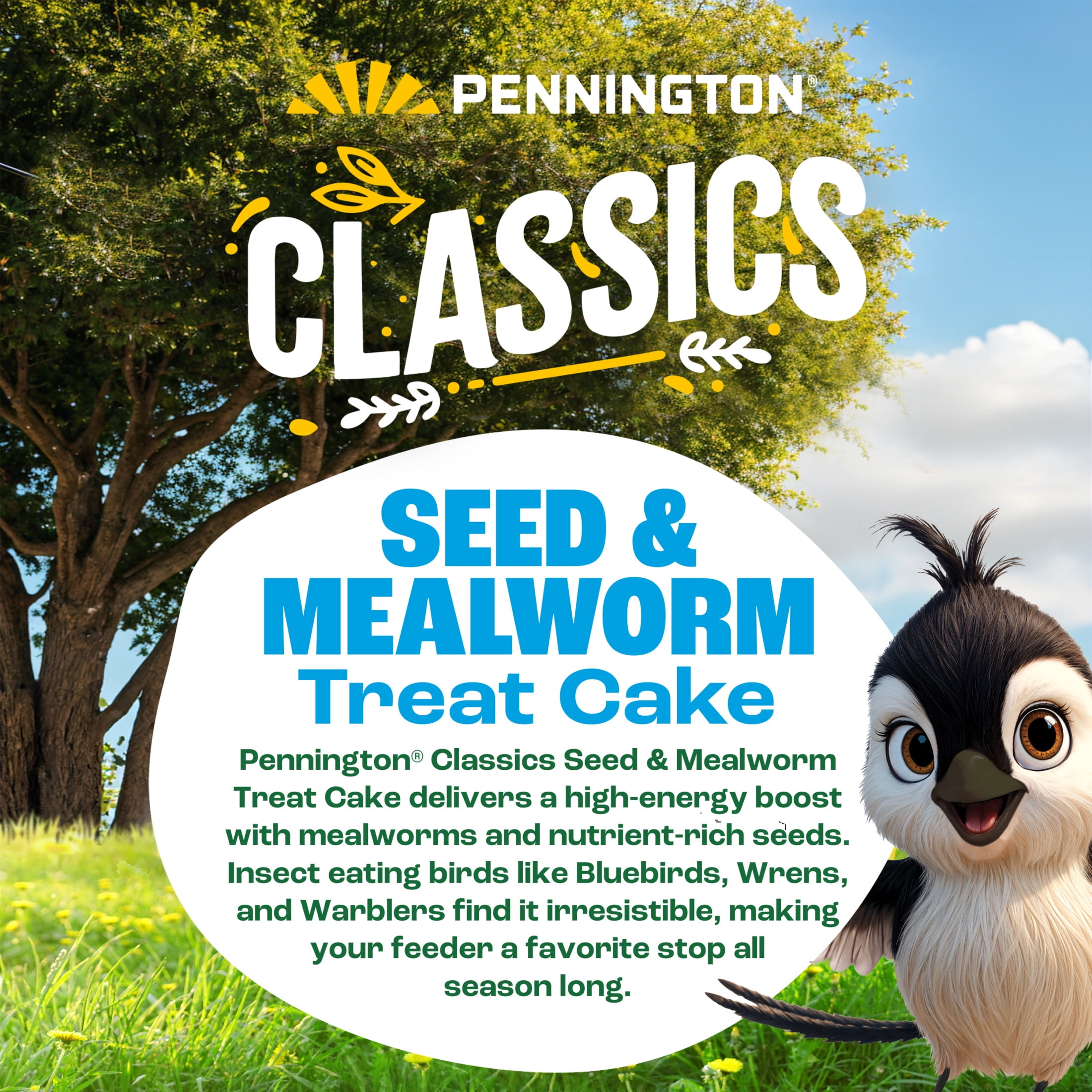Pennington Seed & Mealworm Treat Cake, Wild Bird Feed, 1.4 lb., 1 Pack