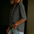 thumbnail image 4 of Women's V Neck 3/4 Sleeve Henley Top, Button Detail Casual Loose Tunic Blouse, Solid Color Elbow Sleeve Shirt for Daily Office Casual Wear 01-Black XXL, 4 of 5