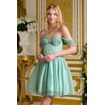 thumbnail image 4 of Women's Elizabeth K Off Shoulder A-line Homecoming Party Dress Elizab Sage Green Size S, 4 of 4