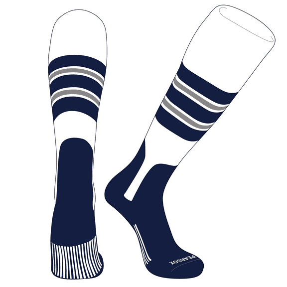 PEAR SOX OTC Baseball Softball Stirrup Socks (E, 7in) White, Navy, Silver, Navy (S)