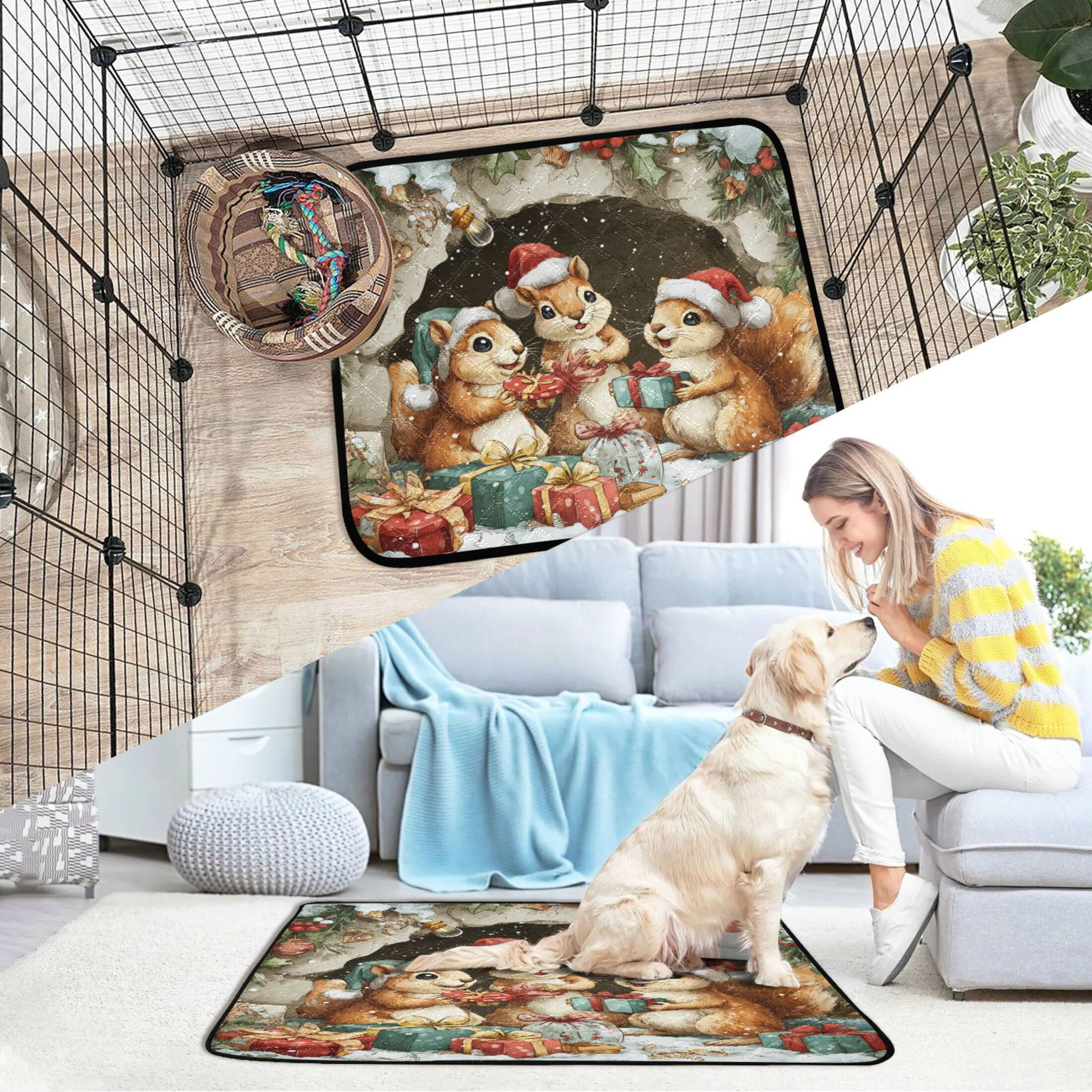 Qxltty Cute Baby Squirrels Cat litter Pads Pet Set of 2 Diaper Mats Center Anti-leakage Layer Absorbent Soft and Comfortable