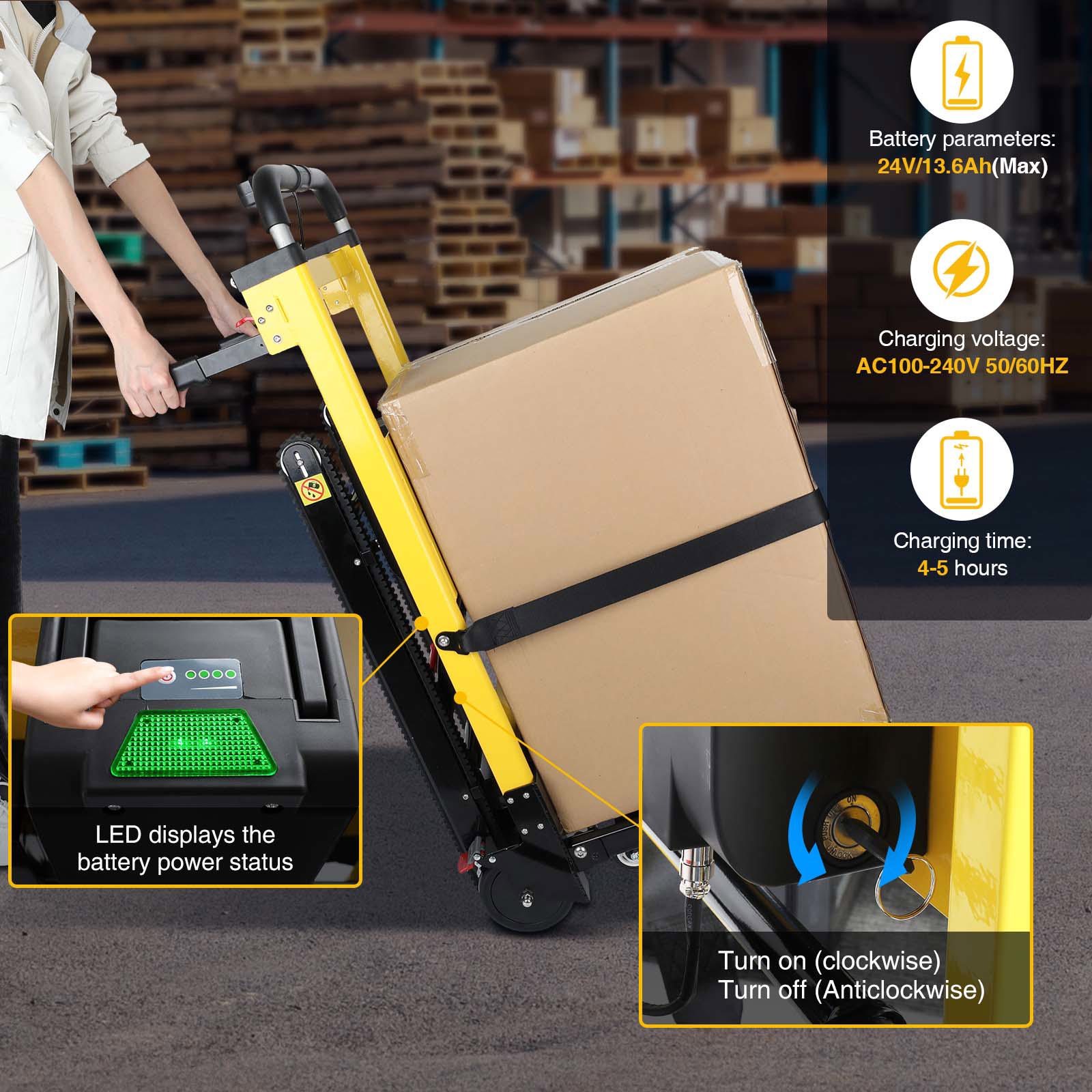 Joreek Electric Stair Climbing Hand Trucks 3 Adjustable Speeds Folding Stair Climbing Dolly Rubber Tracks for Up/Down Stairs 440lbs Max Load