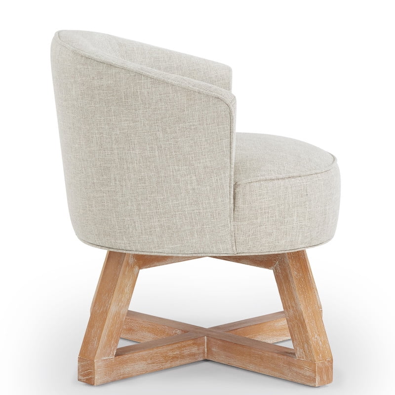 360° Swivel Accent Chair with Solid Wood, Linen Upholstered Barrel Chair, Cross Shaped Leg Armchair, Easy Assembly for Living Room, Light Gray