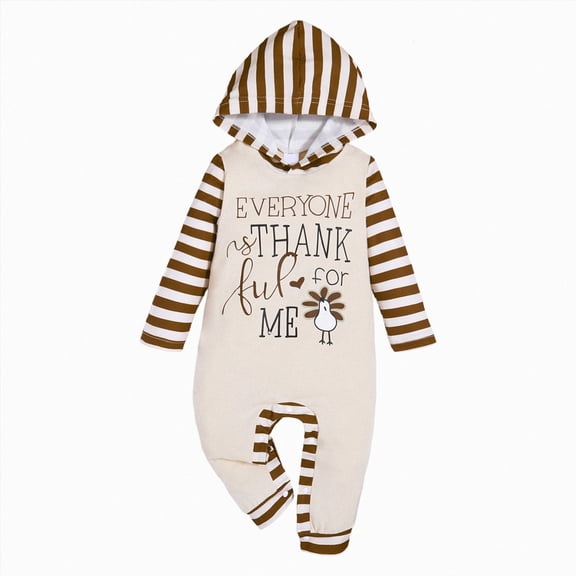 Gubotare Thanksgiving Baby Boy Outfit Everyone Thankful for Me Romper Stripe Hoodie Jumpsuit Newborn Thanksgiving Outfit Boy (White, 0-3 Months)