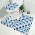 thumbnail image 2 of Blue Geometric Stripe Pattern Bathroom Rugs Sets 3 Piece,Toilet Cover Set,Absorbent Non Slip Bathroom Mats Sets with U-Shaped Contour Rug Toilet Rug Set, 2 of 5