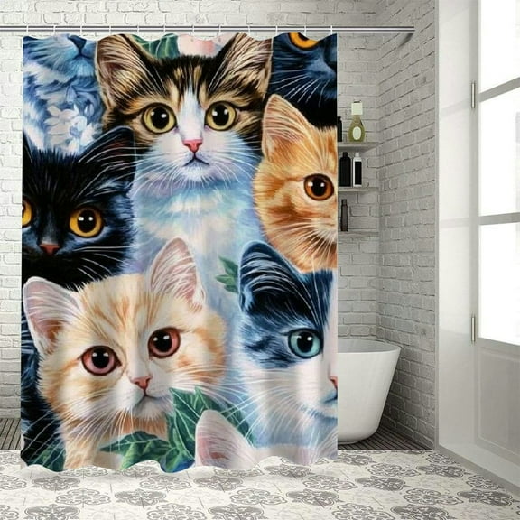 Patifu Cute Cat Washable Shower Curtain with Hooks for Home Bathtubs Bathroom Decoration 36"x72