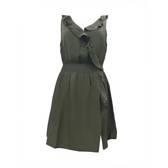 Ropa Playa Ocean Pacific para Mujer Vestido Olanes Cruzados Sin Manga Smock Cintura Verde Talla M