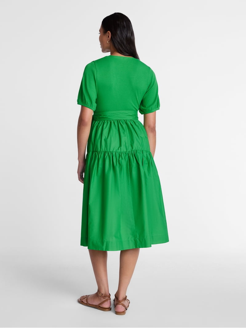 green puff sleeve midi dresses HOLIDAY Puff Sleeve Linen Dress