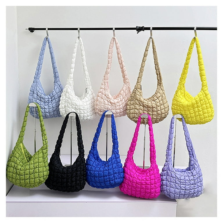 Yuanbang Women Bag Nylon Quilted Padded Short Handle Totes Luxury Big Handbags Lady Soft Shoulder Satchels Side Bags (Black), Women's, Size: Large