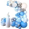 thumbnail image 1 of Kit de guirnalda de arco de globos azules, 129 piezas de globos de confeti plateados y blancos azules para cumpleaños, baby shower, compromiso, boda, aniversario, decoraciones para fiestas, 1 of 5